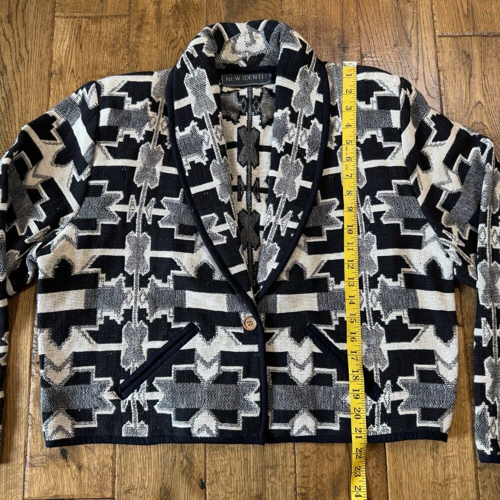 VTG New Identity Tapestry Jacket Womens XL Aztec Southwestern Blazer Black White - Picture 4 of 6